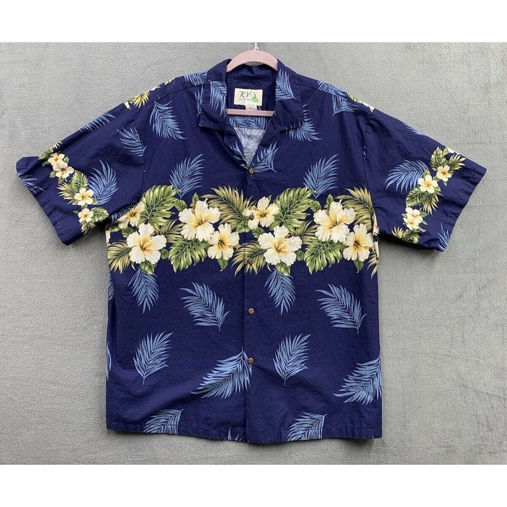 Vintage KY's Hawaiian Aloha Camp Shirt Size 2XL Floral Cotton Button Up USA